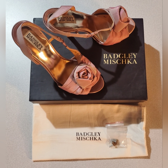 Badgley Mischka Lanah Blush Pink Heels with Floral Accent - Picture 1 of 5